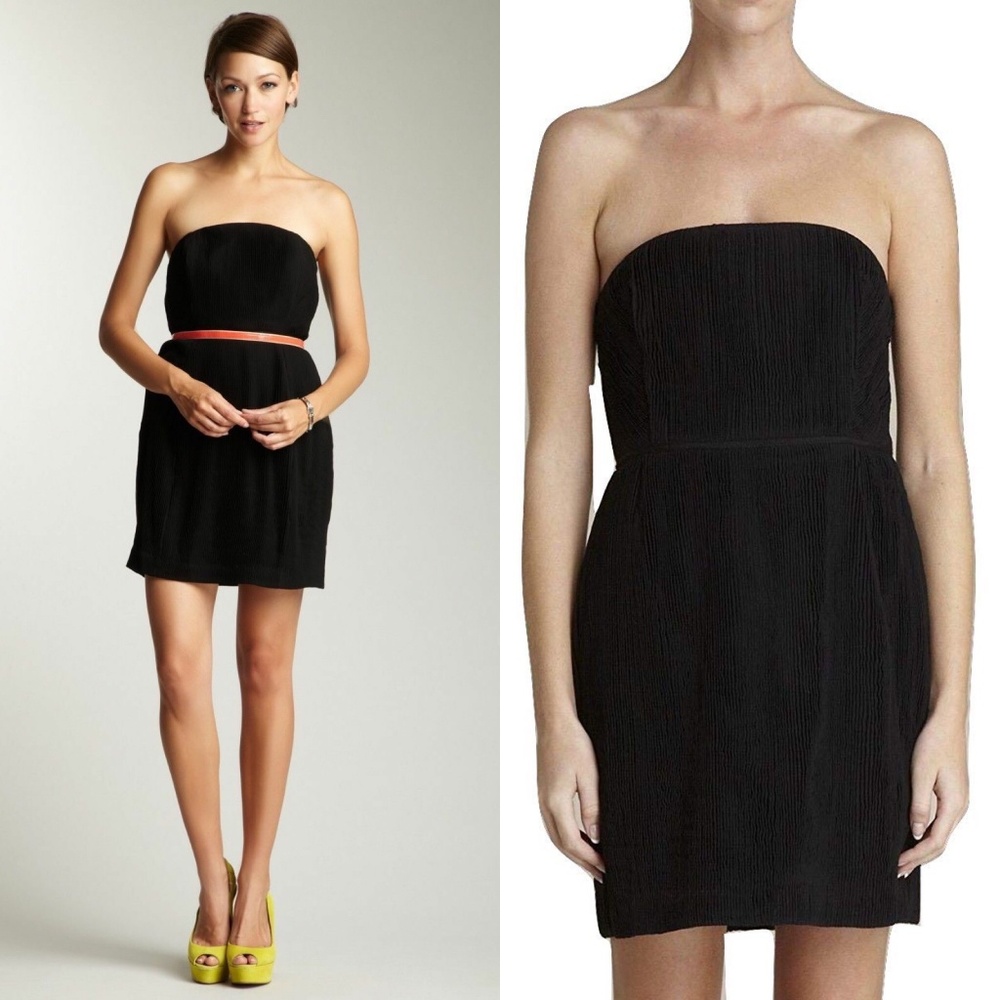 ADAM Lippes Silk Strapless Plisse Cocktail LBD